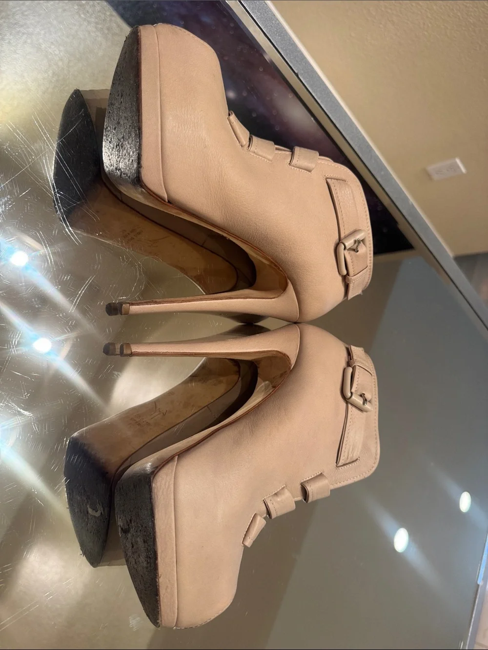 Giuseppe Zanotti Vintage Nude Beige Platform Peep Toe Booties Heels